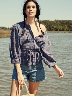 DÔEN Toulouse Top in French Plaid Blue - Size Small